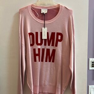 Pink Rose Pink Crewneck Sweater with Red Text